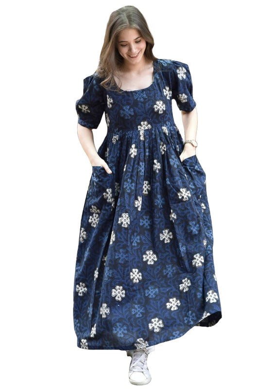 Gosriki WomenS Rayon Floral Printed Long Gown Maxi Dress (Aapti Blue-Vks01-Gs_L_Blue_Large)