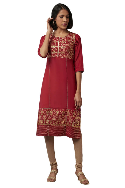 Aurelia Women's Polyester Regular Fit Floral Kurta