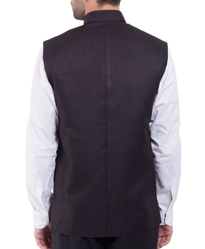 Wintage Men'S Rayon Bandhgala Festive Black Nehru Jacket Waistcoat