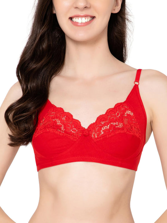 Clovia Womens Cotton Spandex Solid Non-Padded Full Cup Wire Free T-Shirt Bra (BR0866A04_Light Red_40B)