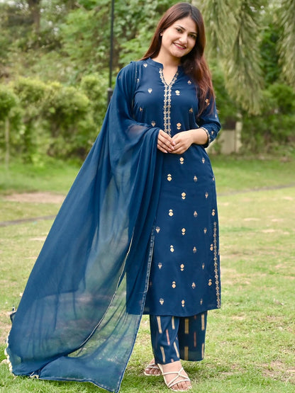 Libas Womens Printed Viscose Straight Kurta With Palazzos And Dupatta