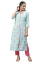 Aurelia WomenS Blue Radiance Floral Printed Viscose Straight Kurta_23Aua14482-507273_M