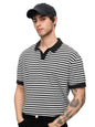 The Souled Store Jacquard Polo: Monochrome Men and Boys Short Sleeves Collared Neck Striped Cotton Blend Streetwear Trendy Drop