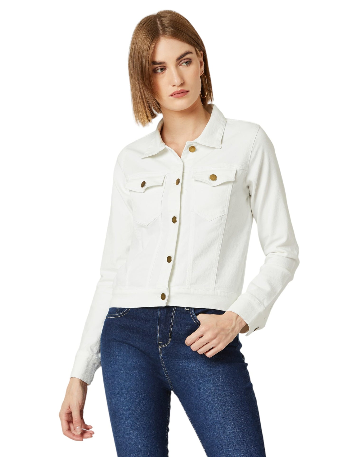 Miss Chase Womens Polo Neck Full Sleeves Denim Cropped Jacket (MCAW24DEN90-29-82-06, White, XL)