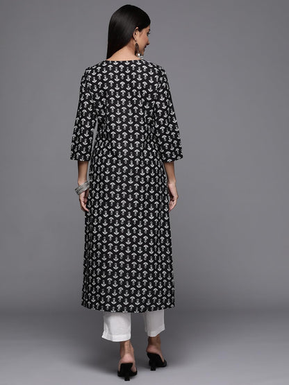 Varanga Black Printed Kurta with Hand Work Detailings.