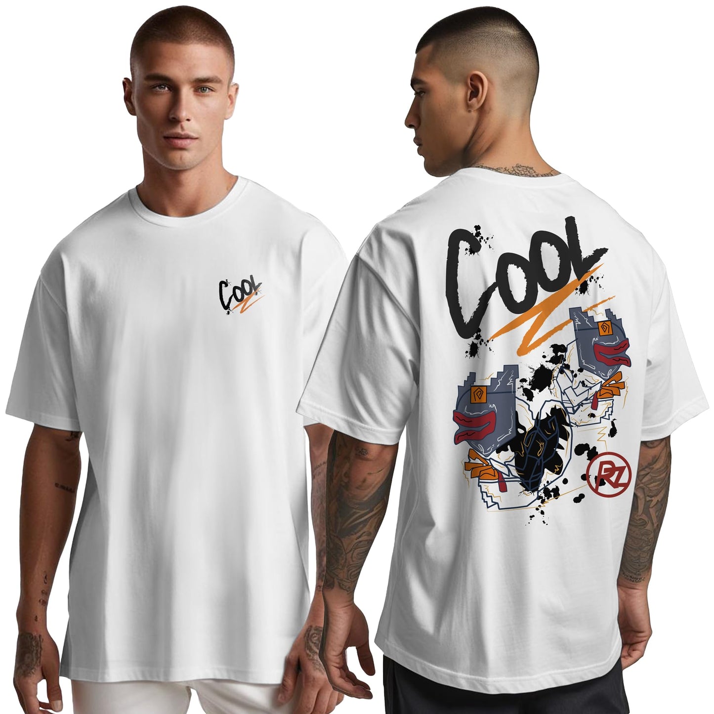 Peppyzone Mens Oversized Fit T-Shirt (PZ-OST-Trendy45_White