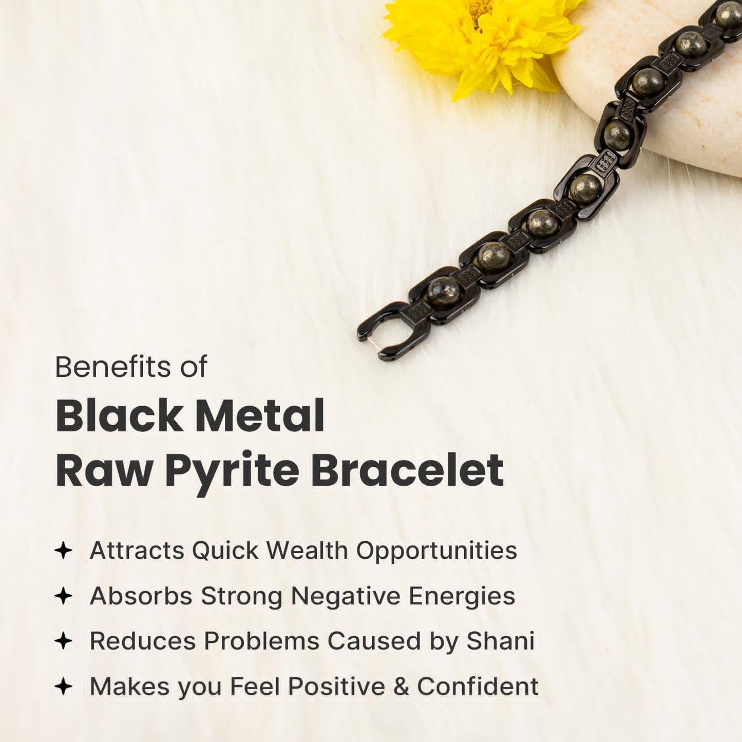 Astrotalk Metal Raw Pyrite Bracelet (Black) | Attracts Money and Boosts Confidence | Astrology Bracelet for Man and Women | Beautifully Crafted with Healing Crystals | Gift for Man & Woman