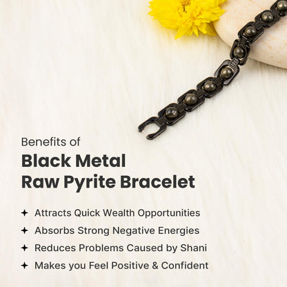 Astrotalk Metal Raw Pyrite Bracelet (Black) | Attracts Money and Boosts Confidence | Astrology Bracelet for Man and Women | Beautifully Crafted with Healing Crystals | Gift for Man & Woman