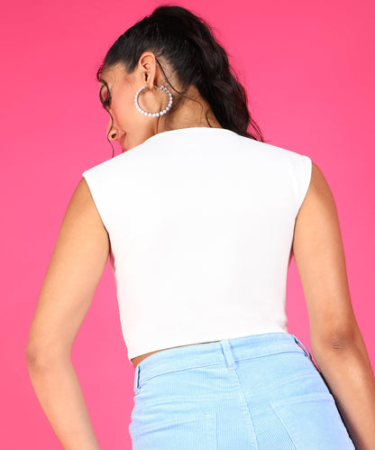 POPWINGS Casual Self-Design Round-Neck Sleeveless Crop Top for Women || Summer Wear Crop Tops for Women || Latest Stylish Wester