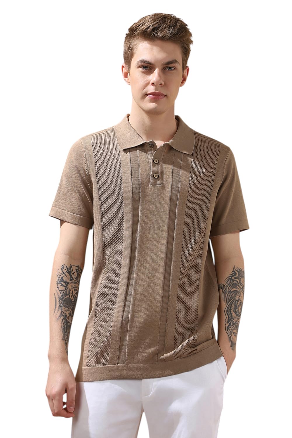Dennis Lingo Regular Fit Beige Half Sleeves Cotton T-Shirts For Mens