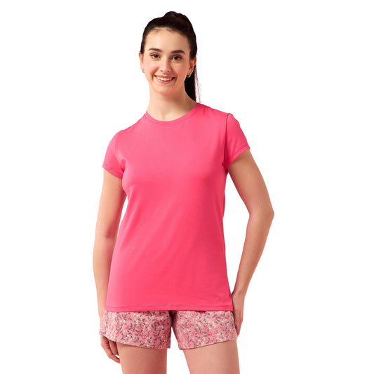 Enamor Womens Solid Slim Fit T-Shirt (E047_Raspberry