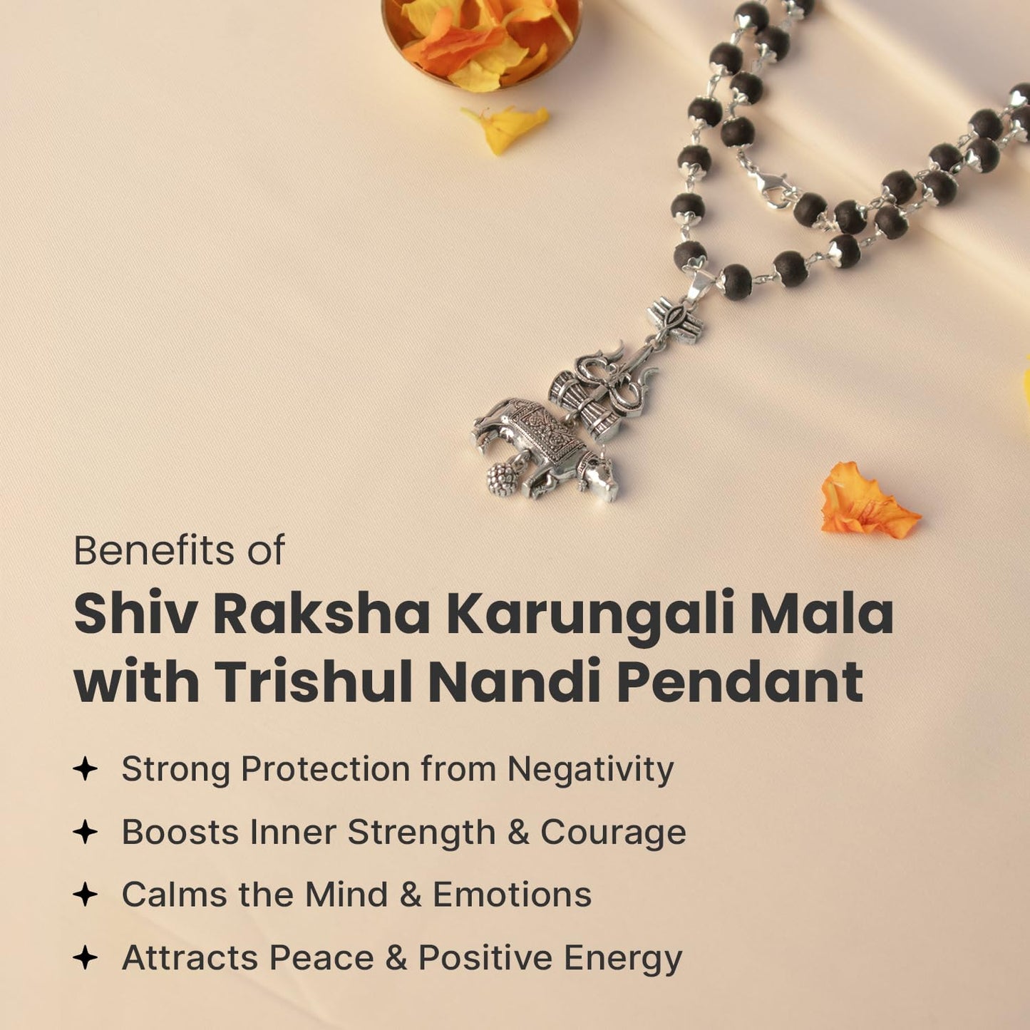 Astrotalk Shiv Raksha Karungali Malai with Trishul Nandi Pendant | Karungali Mala Original 54 Beads | Blessings of Lord Shiva & Murugan | Divine Mala for Protection & Calmness | Gift for Man & Woman