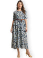 Preneum WomenS Georgette Floral Printed 3/4 Slevees A-Line Fit & Flare Gown With Beltindo-Western Ethnic Gown || A-Line Maxi Dr