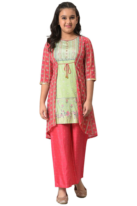 Aurelia Polyester Girls Gillet-Regular A-Line Flared Kurta-Straight Palazzo-