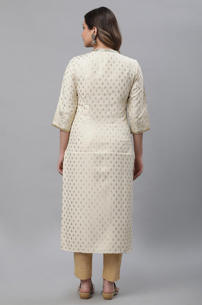 Aurelia Beige Foil Pattern Rayon Blend Regular Kurta