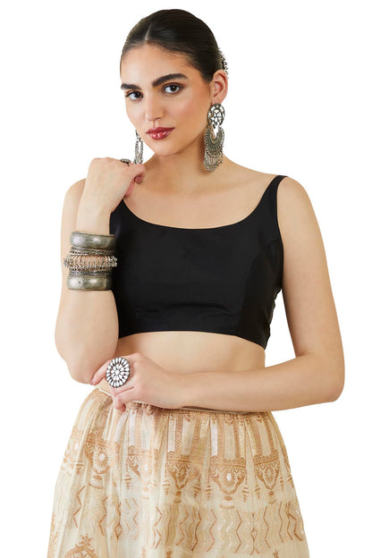 Soch Womens Black Taffeta Solid Sleeveless Padded Blouse