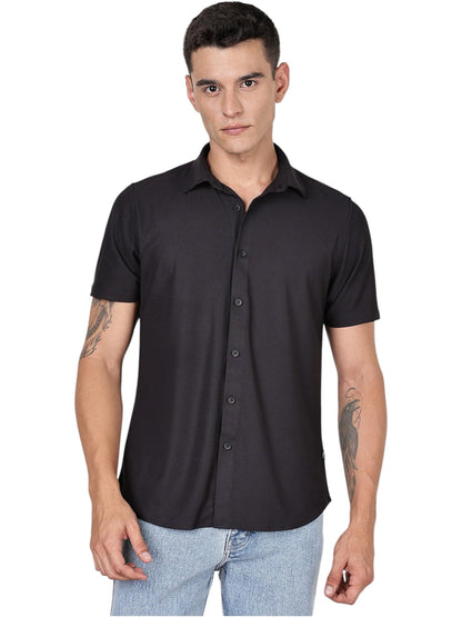 Thomas Scott Mens | Premium | Spread Collar | Slim Fit | Short Sleeves | 4 Way Stretch | Coolmax | Knitted | Casual | Shirts fo