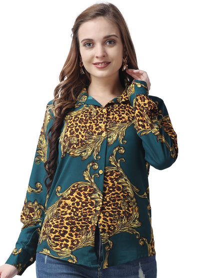 POPWINGS Printed Full-Sleeves Regular-Fit Polyester Printed Shirt for Women Stylish Western Casual Wear