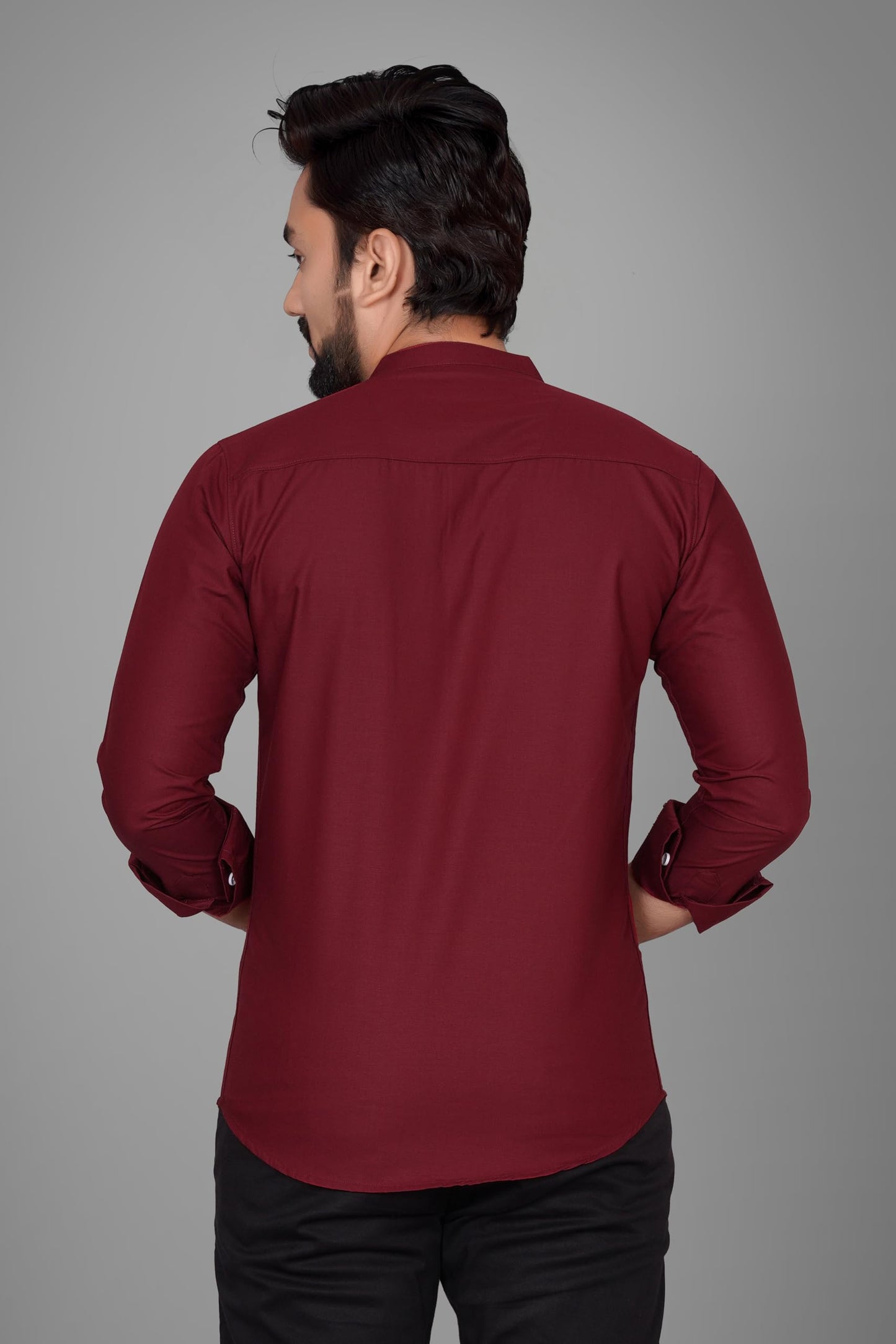 Besix MenS Cotton Solid Shirt With Mandarin Collared Full Sleeve Button Closure Curved Hem Straight Length And One Pocket | Mdr