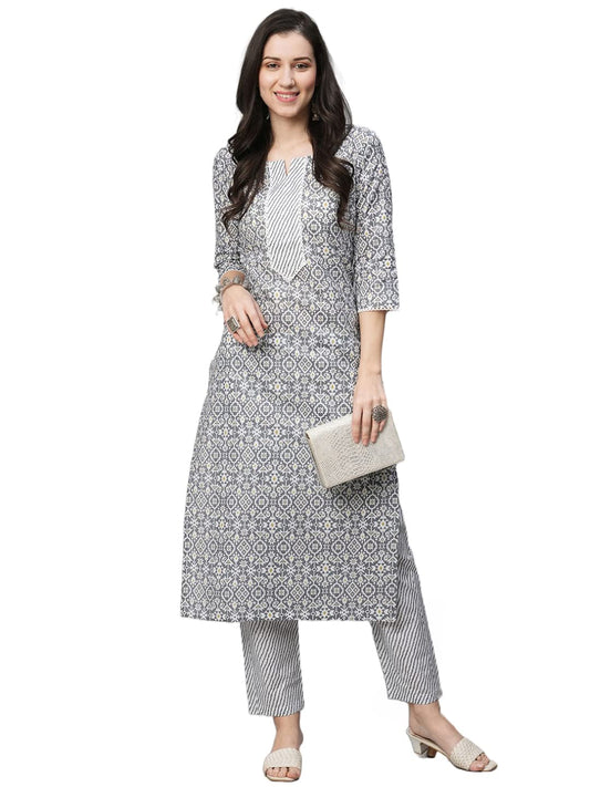 GoSriKi Women's Cotton Blend Printed Straight Kurta with Pant (Kavi-Nw07-GS)
