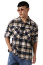 Hubberholme Men Cotton Check Oversized Fit Casual Spread Collar Long Sleeves Shirts