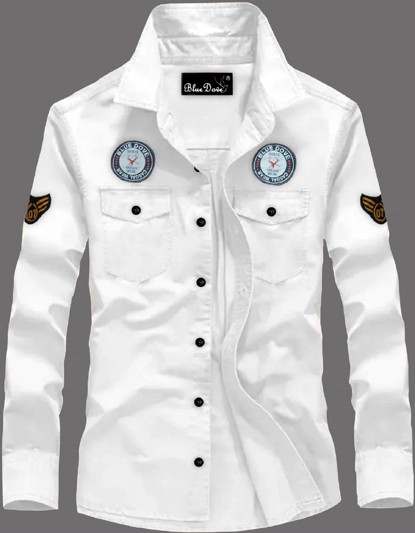 Kadiyu MenS Cotton Blend Shirt With Pockets Full Sleeves Round Collar Neck Botton Down Closure Solid Pattern Relaxed Fit And St