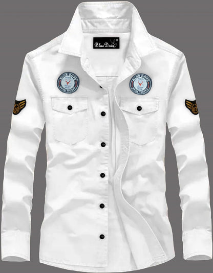 Kadiyu MenS Cotton Blend Shirt With Pockets Full Sleeves Round Collar Neck Botton Down Closure Solid Pattern Relaxed Fit And St