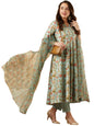 Gosriki WomenS Cotton Blend Anarkali Printed Kurta With Pant & Dupatta (Meets-Green-Gs_5Xl_Green_Xxxxx-Large)