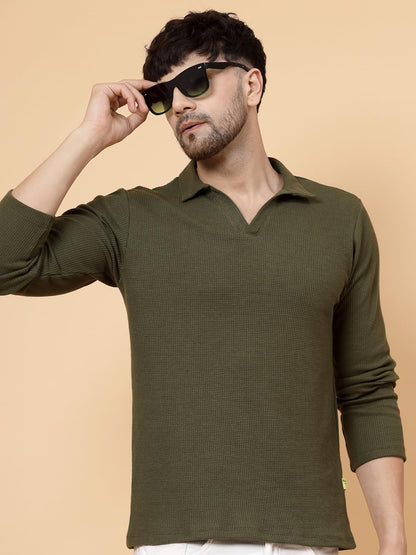 RIGO Mens Solid Regular Fit T-Shirt (HT08231169_Olive
