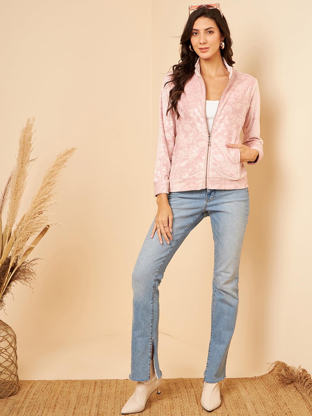 Modeve Full Sleeve Printed Women Jacket -Pink