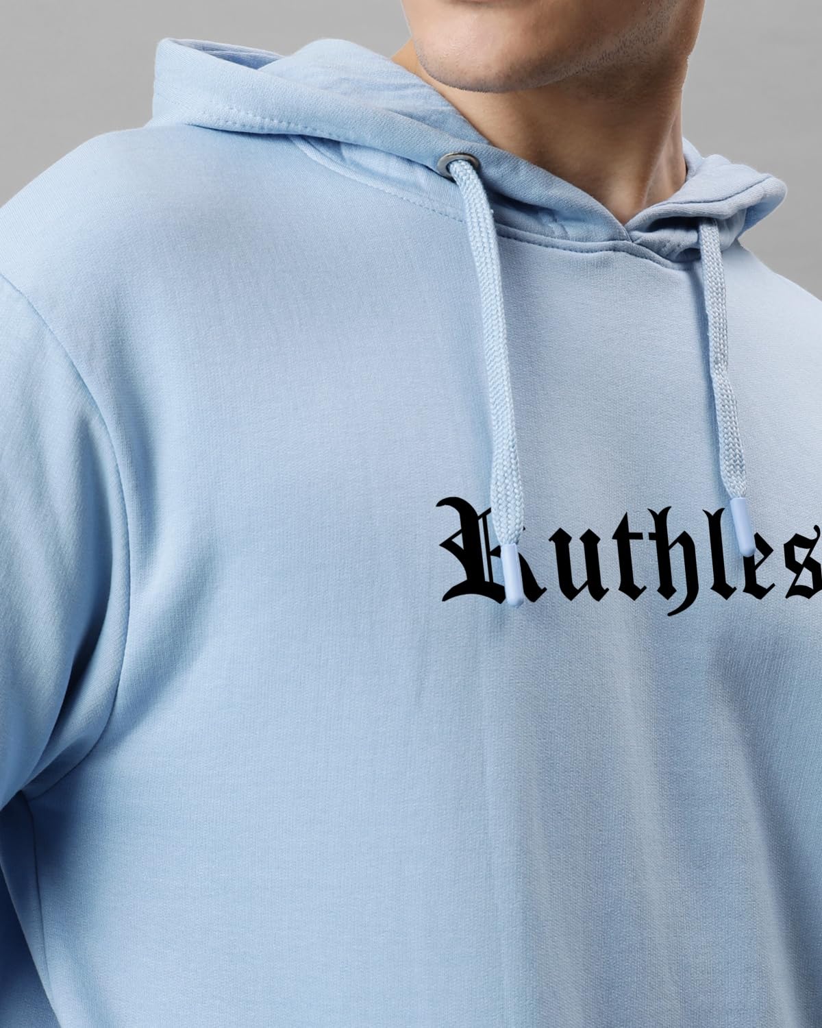 ADRO Men's Cotton Neck Hooded Sweatshirt (H24-RUTH-SK_Sky Blue