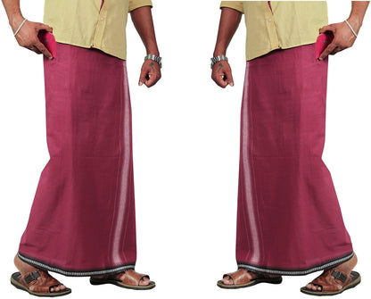 Prakasam Cotton Mens Kerala Thalapathi Border 2Way Pocket (Right &Left Side) Flexi Size (Adjustable) Colour Dhoti With 2 Side Po