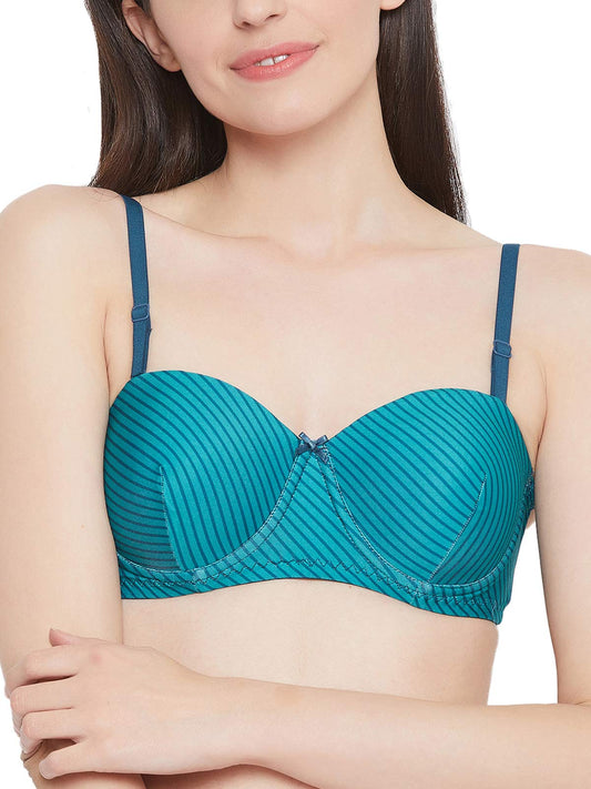 Clovia Womens Padded Underwired Full Cup Striped Balconette Bra (BR2107P08_Blue_40C)