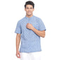 Fabindia Men Chinese Collar Mid Placket Shirt Cotton_S Blue