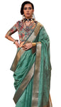 Madhuhansh Womens Soft Linen Saree With Unstitched Multicolor Paisley Blouse Piece Saree With Satin Border Comfortable Skin Frie