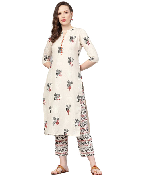 Gosriki WomenS Rayon Kurta With Pant (Bel-New-Go_Cream_Medium)