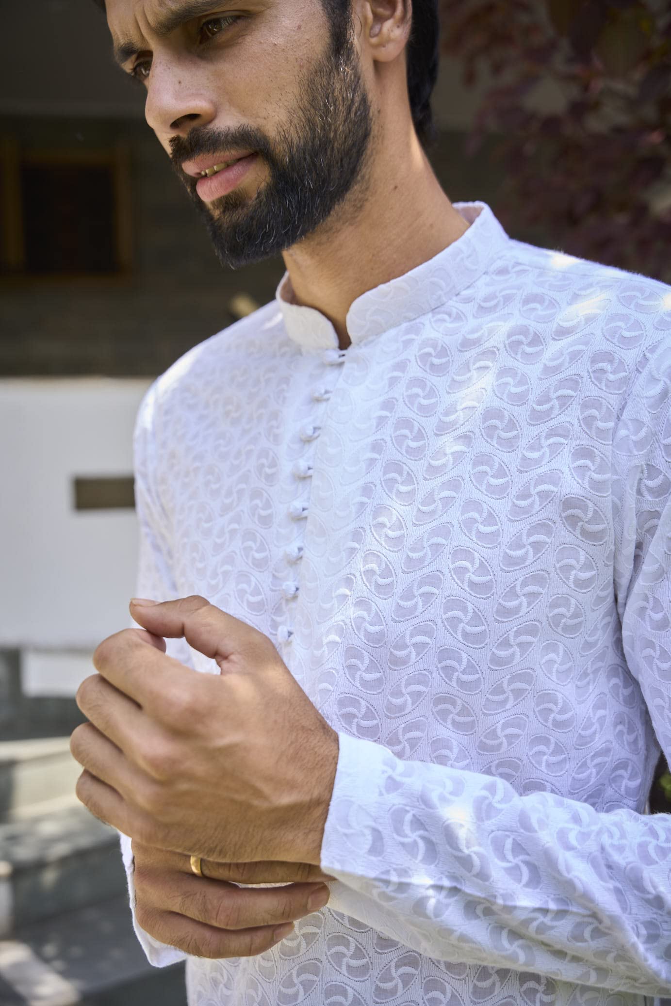 See Designs Mens Kurta - Specially Crafted And Designed For The Eid Festival White Cotton Regular Fit Embroidered Kurta Mandarin