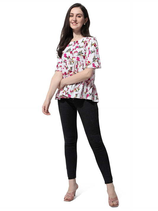 OOMPH! Peplum Tops for Women, White - mt383