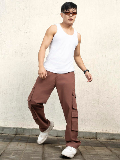 Hubberholme Men Cotton Loose Fit Mid-Rise Trousers |8| Brown
