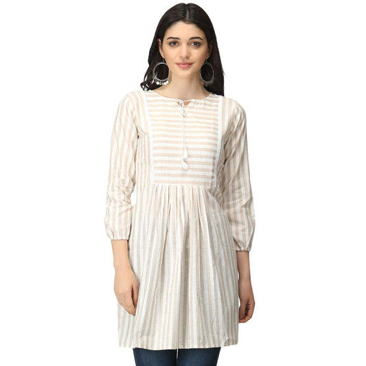 OM SAI LATEST CREATION Slub Rayon Fully Stitched Anarkali Foil Print Kurti for Women & Girls on Jeans Palazzo or Skirt (Plus Size Upto 2XL) (Off-White)