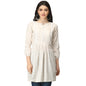 OM SAI LATEST CREATION Slub Rayon Fully Stitched Anarkali Foil Print Kurti for Women & Girls on Jeans Palazzo or Skirt (Plus Size Upto 2XL) (Off-White)