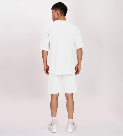 SHODOX Mens Round Neck Solid Relaxed Fit Tshirt and Short Co-ords Set for Mens (Pack of 1) White