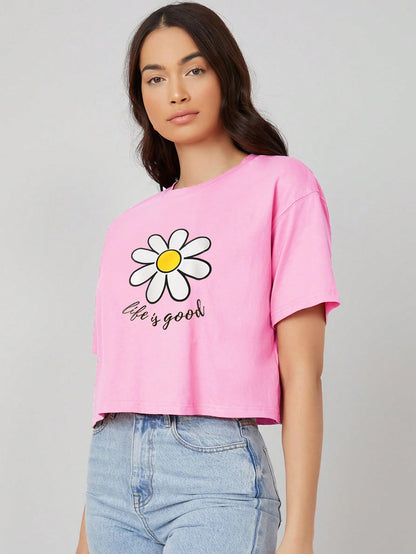 Kotty WomenS Printed, Typography Round Neck Cotton Blend T-Shirt