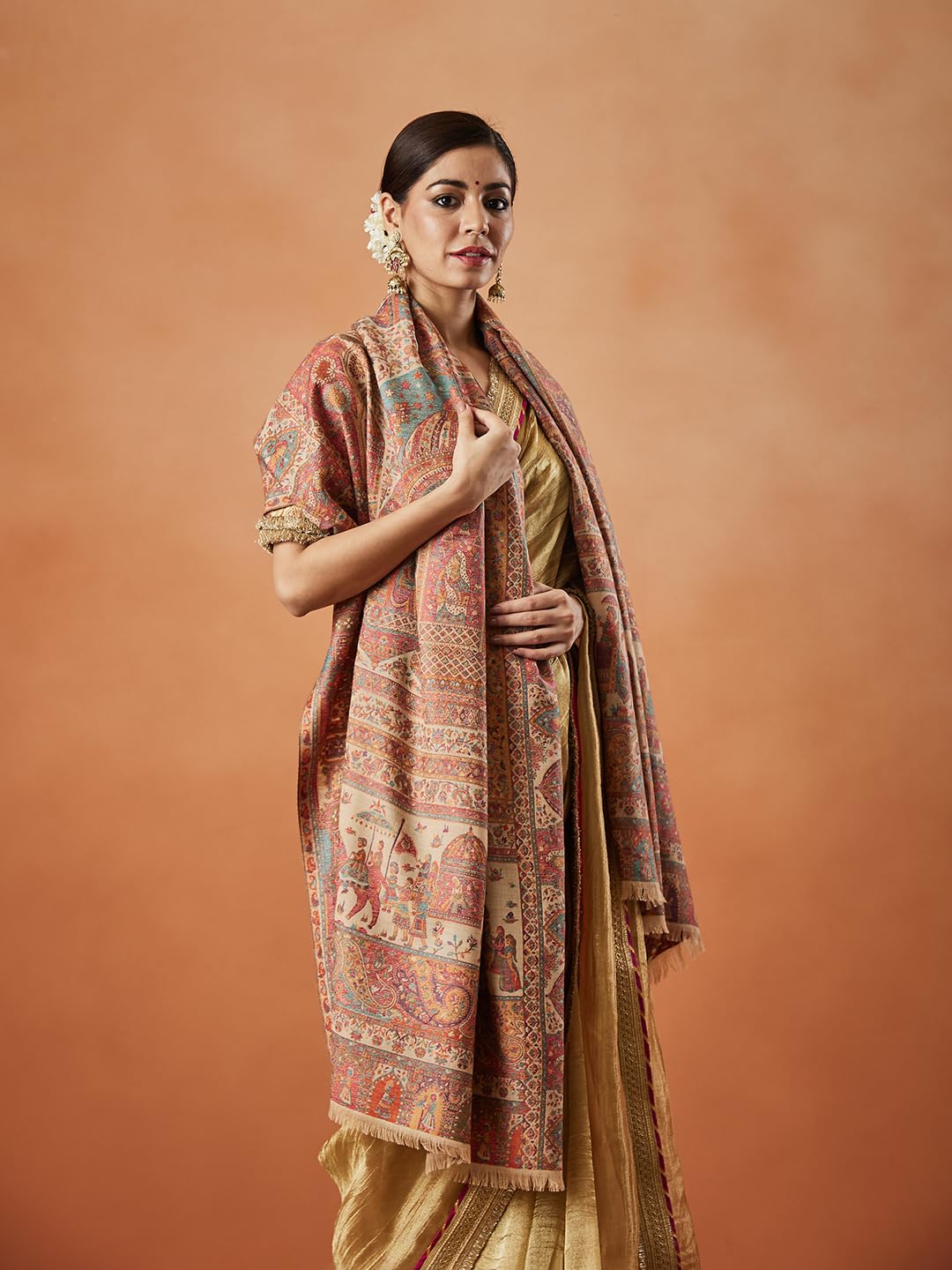 Pashmoda Women Surmai Kaani Wool Blend Kashmiri Shawl (Size: 101X203 CM)