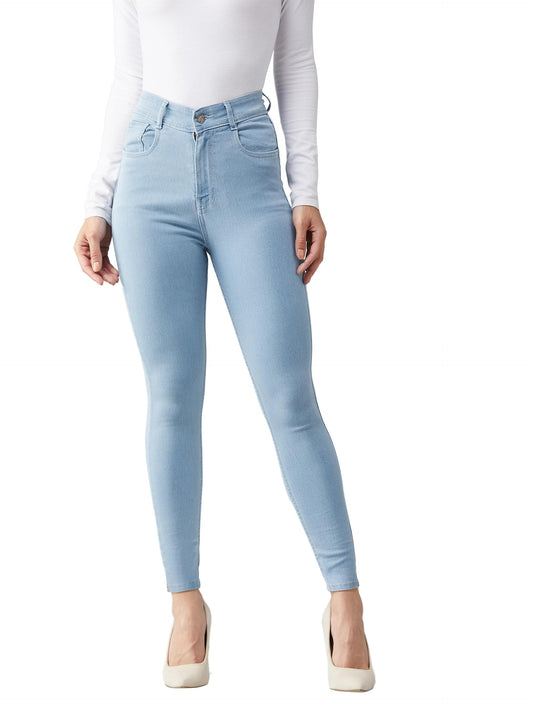 Dolce Crudo WomenS Light Blue Skinny High Rise Distressed Regular Length Ice Wash Denim Jeans (Doss19Den07-43-158-34,Light Blue,