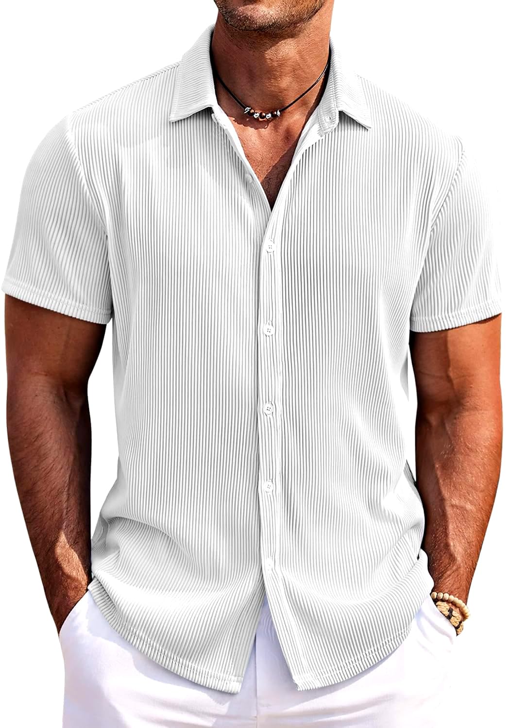CB-COLEBROOK Mens Casual Shirts Short Sleeve Button Down Loose Fit Shirt for Men Wedding Beach Fashion Shirt (in, Alpha, L, Reg