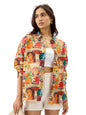 The Souled Store Indian Retro Women and Girls Long Sleeve Collared Neck Button Down Multicolor All Over Printed Boyfriend Shirts