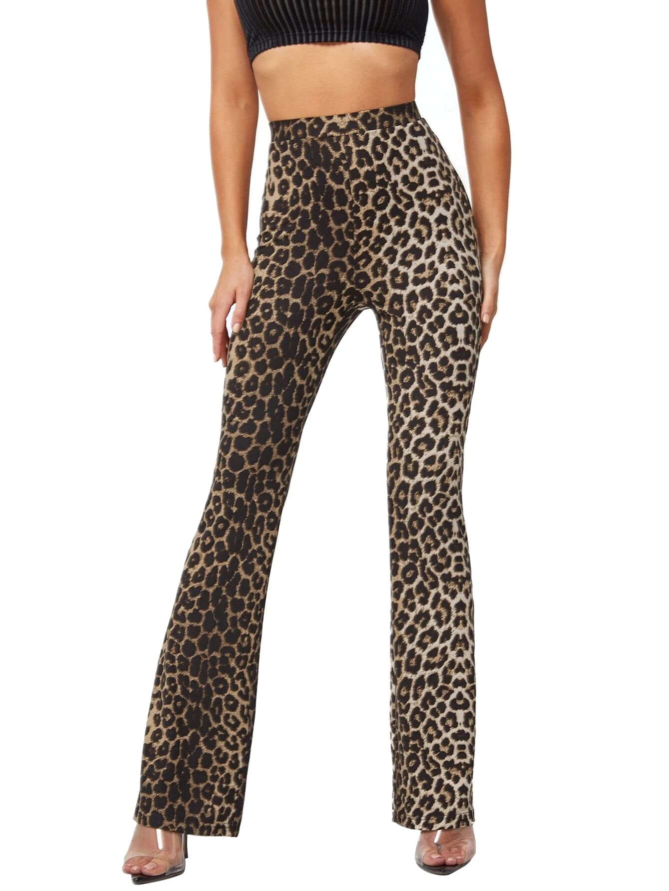 Shasmi Womens & Girls Lepard Black Lepard Print Dress Pants Stretchy Work Slacks Business Casual Office Bell-Bottom/Boot-Cut El