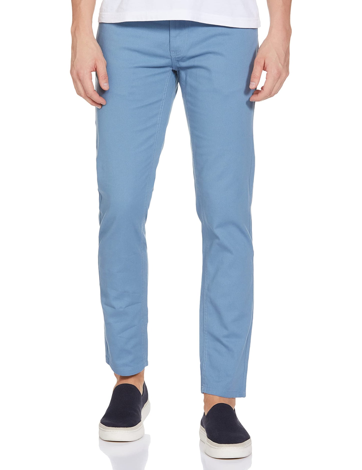 The Indian Garage Co Men Slim Fit Solid Mid-Rise Stretchable Chinos Steel Blue