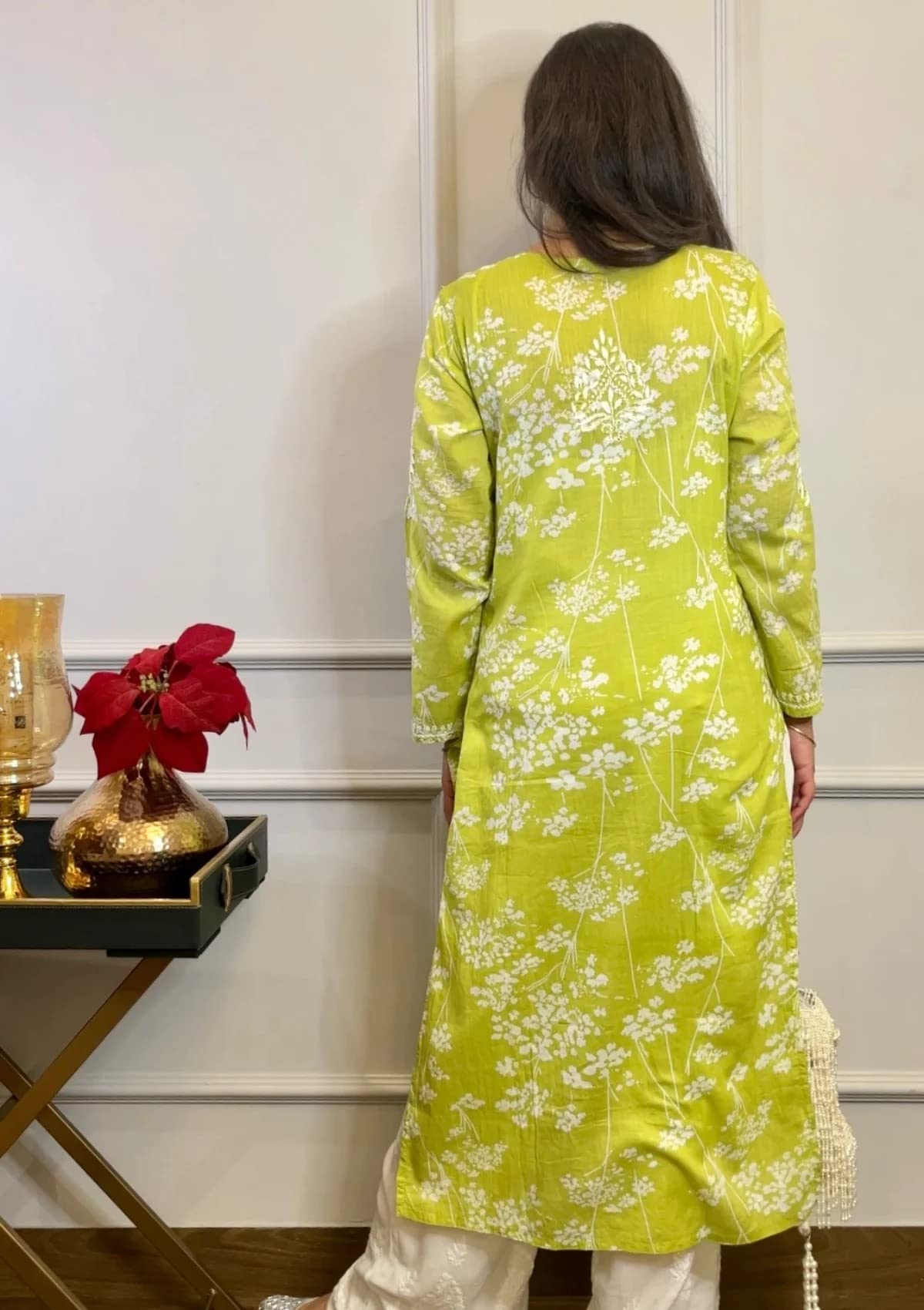 ANNI DESIGNER Women's Cotton Blend Straight Chikankari Embroidered Kurta (Zainab-Green_S_Green_Small)